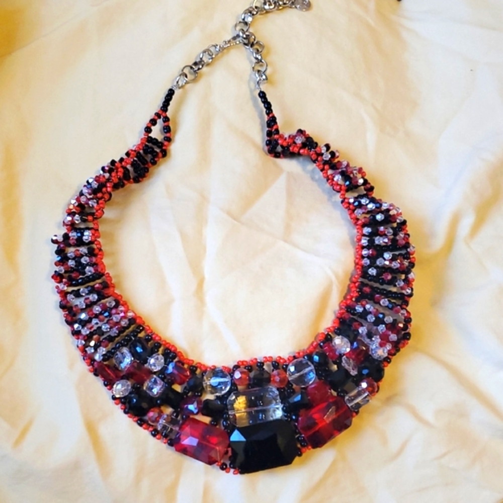 Sassy Jones Red and Black Lava Statement Necklace